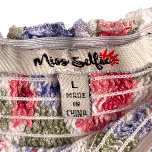 Smocked floral crop top L – braided straps y2k style - Picture 3 of 7